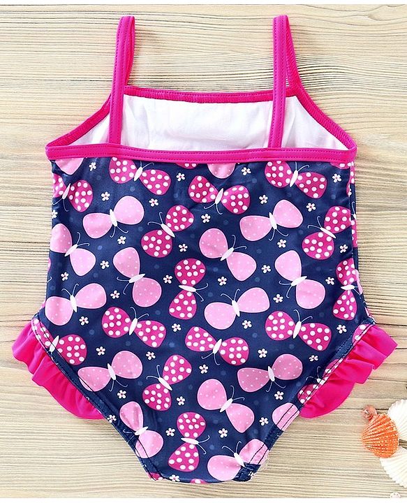 Babyhug V Cut Singlet Swimsuit Butterfly Print - Navy Blue