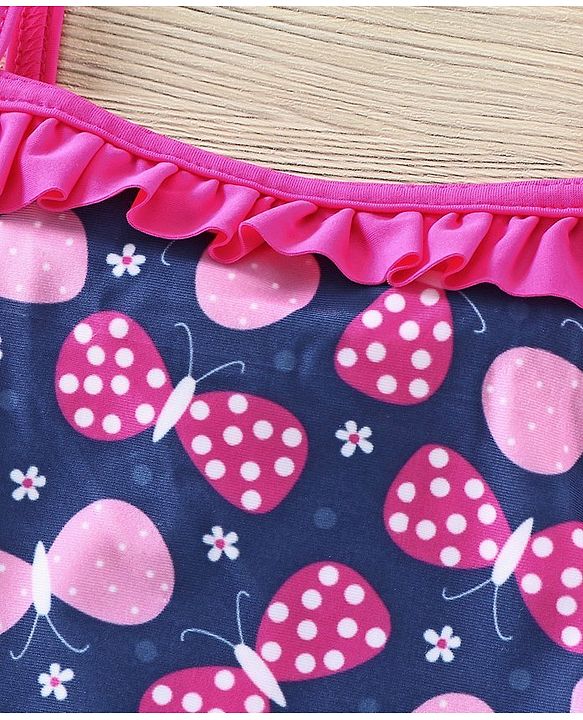 Babyhug V Cut Singlet Swimsuit Butterfly Print - Navy Blue