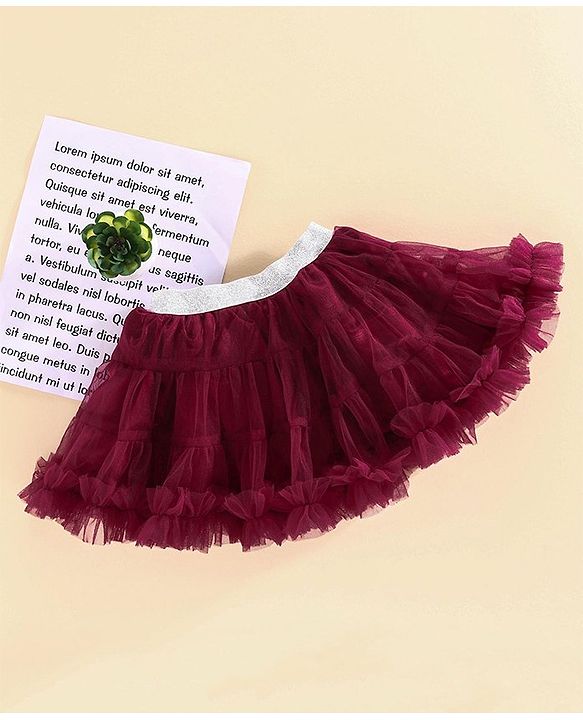 Babyhug Party Wear Net Layered Skirt - Maroon