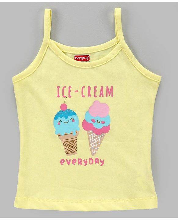 Babyhug 100% Cotton Sleeveless Slips Ice Cream Print Pack of 3 - White Yellow Blue