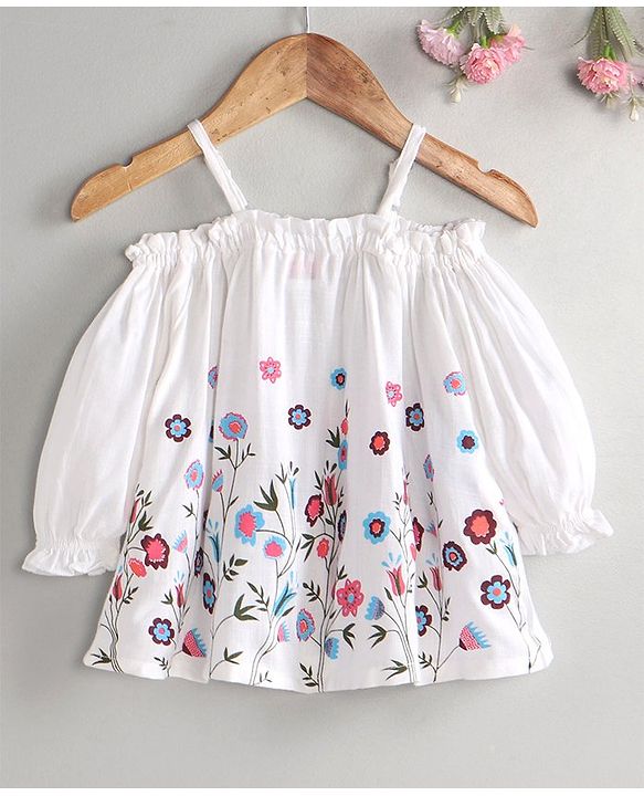 Babyhug Cold Shoulder Top Floral Print - White
