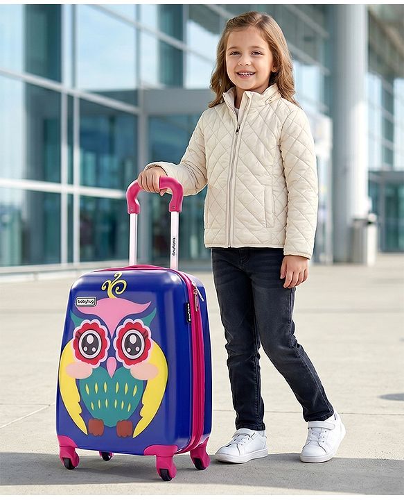 Babyhug Kid's Small 1 Day Trip Trolley Bag Owl Print - 18 Inches| Shock Resistant| Telescopic Handle| Water Resistant| Easy Zipper Closure| Durable Wheels