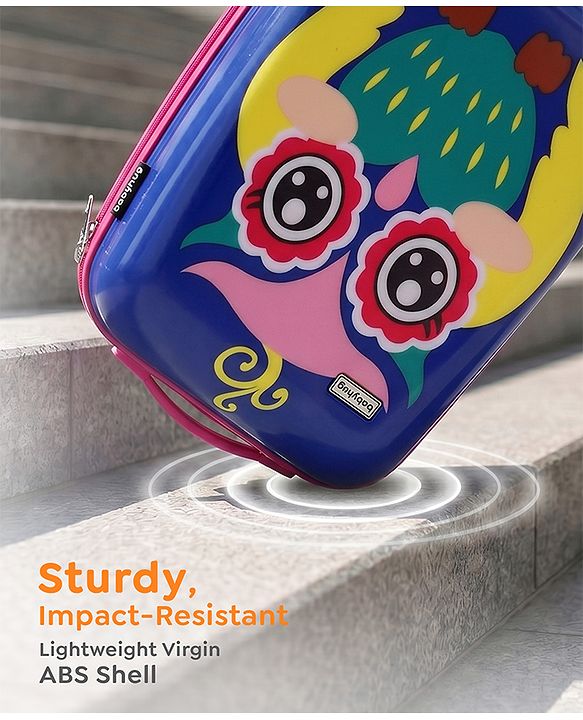Babyhug Kid's Small 1 Day Trip Trolley Bag Owl Print - 18 Inches| Shock Resistant| Telescopic Handle| Water Resistant| Easy Zipper Closure| Durable Wheels