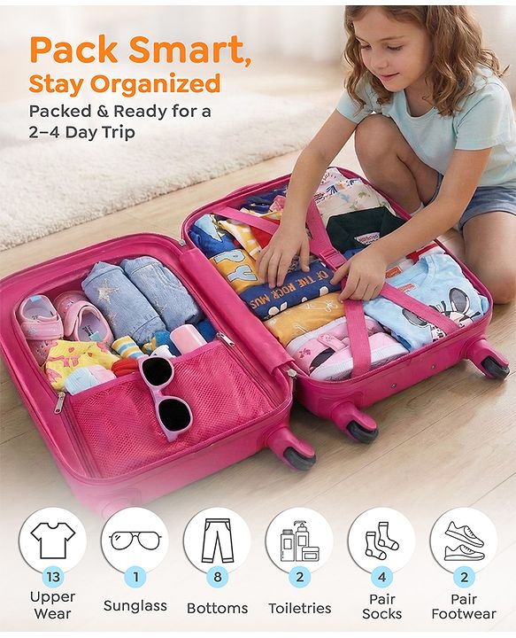 Babyhug Kid's Small 1 Day Trip Trolley Bag Owl Print - 18 Inches| Shock Resistant| Telescopic Handle| Water Resistant| Easy Zipper Closure| Durable Wheels