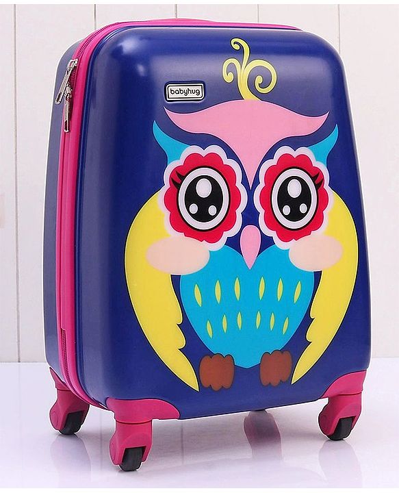 Babyhug Kid's Small 1 Day Trip Trolley Bag Owl Print - 18 Inches| Shock Resistant| Telescopic Handle| Water Resistant| Easy Zipper Closure| Durable Wheels