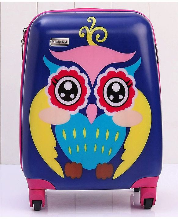 Babyhug Kid's Small 1 Day Trip Trolley Bag Owl Print - 18 Inches| Shock Resistant| Telescopic Handle| Water Resistant| Easy Zipper Closure| Durable Wheels