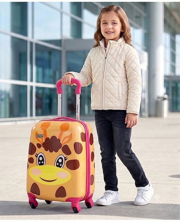 Babyhug Kid's Small 1 Day Trip Trolley Bag Giraffe Print - 18 Inches| Shock Resistant| Telescopic Handle| Water Resistant| Easy Zipper Closure| Durable Wheels