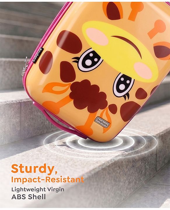 Babyhug Kid's Small 1 Day Trip Trolley Bag Giraffe Print - 18 Inches| Shock Resistant| Telescopic Handle| Water Resistant| Easy Zipper Closure| Durable Wheels
