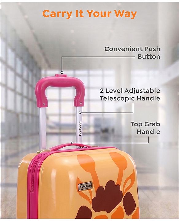 Babyhug Kid's Small 1 Day Trip Trolley Bag Giraffe Print - 18 Inches| Shock Resistant| Telescopic Handle| Water Resistant| Easy Zipper Closure| Durable Wheels
