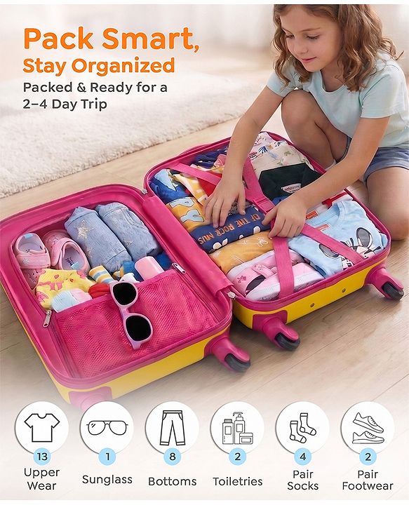 Babyhug Kid's Small 1 Day Trip Trolley Bag Giraffe Print - 18 Inches| Shock Resistant| Telescopic Handle| Water Resistant| Easy Zipper Closure| Durable Wheels