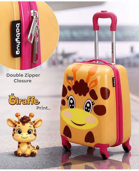 Babyhug Kid's Small 1 Day Trip Trolley Bag Giraffe Print - 18 Inches| Shock Resistant| Telescopic Handle| Water Resistant| Easy Zipper Closure| Durable Wheels