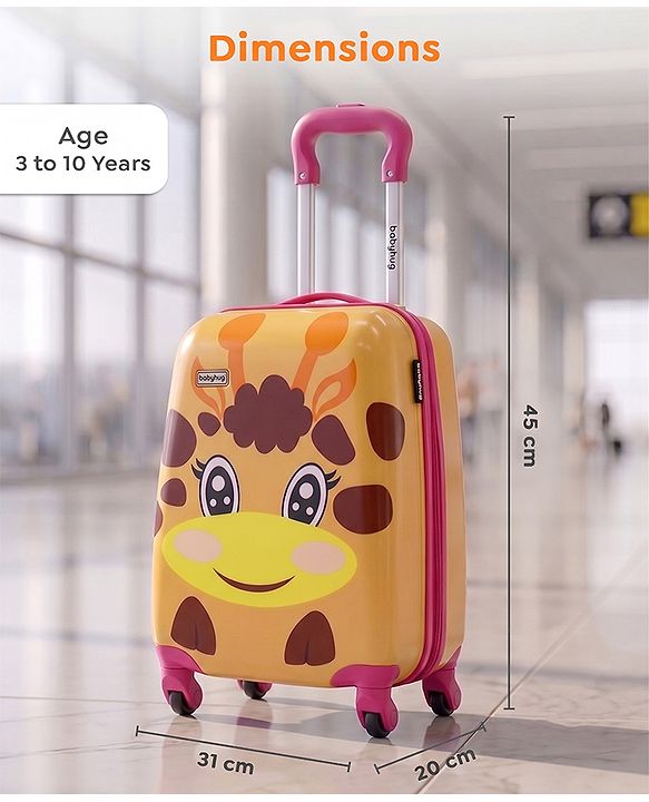 Babyhug Kid's Small 1 Day Trip Trolley Bag Giraffe Print - 18 Inches| Shock Resistant| Telescopic Handle| Water Resistant| Easy Zipper Closure| Durable Wheels