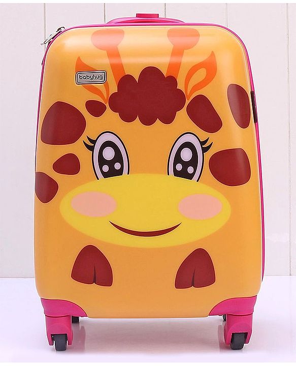 Babyhug Kid's Small 1 Day Trip Trolley Bag Giraffe Print - 18 Inches| Shock Resistant| Telescopic Handle| Water Resistant| Easy Zipper Closure| Durable Wheels