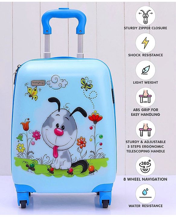 Babyhug Kid's Small 1 Day Trip Trolley Bag Puppy Print - 18 Inches| Shock Resistant| Telescopic Handle| Water Resistant| Easy Zipper Closure| Durable Wheels