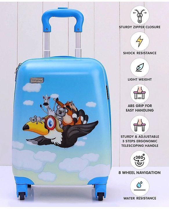 Babyhug Kid's Small 1 Day Trip Trolley Bag Bird Print - 18 Inches| Shock Resistant| Telescopic Handle| Water Resistant| Easy Zipper Closure| Durable Wheels