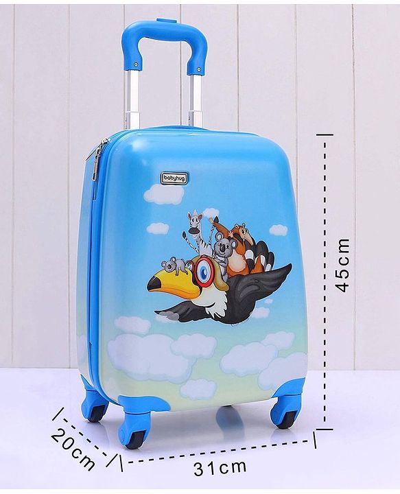Babyhug Kid's Small 1 Day Trip Trolley Bag Bird Print - 18 Inches| Shock Resistant| Telescopic Handle| Water Resistant| Easy Zipper Closure| Durable Wheels