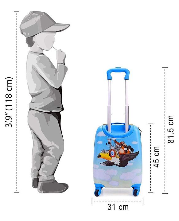 Babyhug Kid's Small 1 Day Trip Trolley Bag Bird Print - 18 Inches| Shock Resistant| Telescopic Handle| Water Resistant| Easy Zipper Closure| Durable Wheels