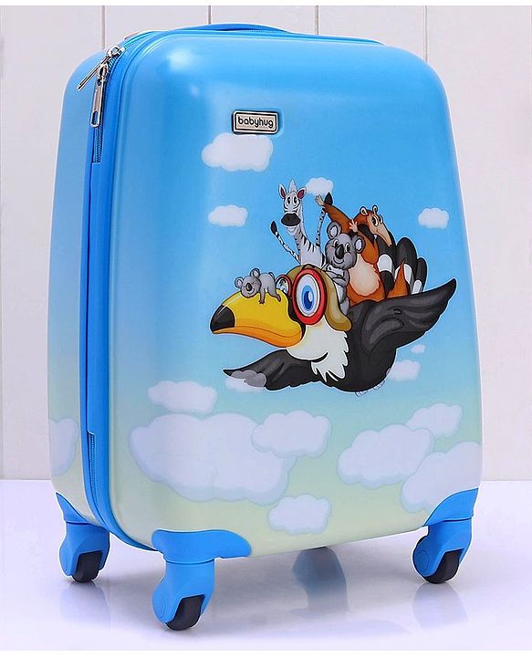 Babyhug Kid's Small 1 Day Trip Trolley Bag Bird Print - 18 Inches| Shock Resistant| Telescopic Handle| Water Resistant| Easy Zipper Closure| Durable Wheels