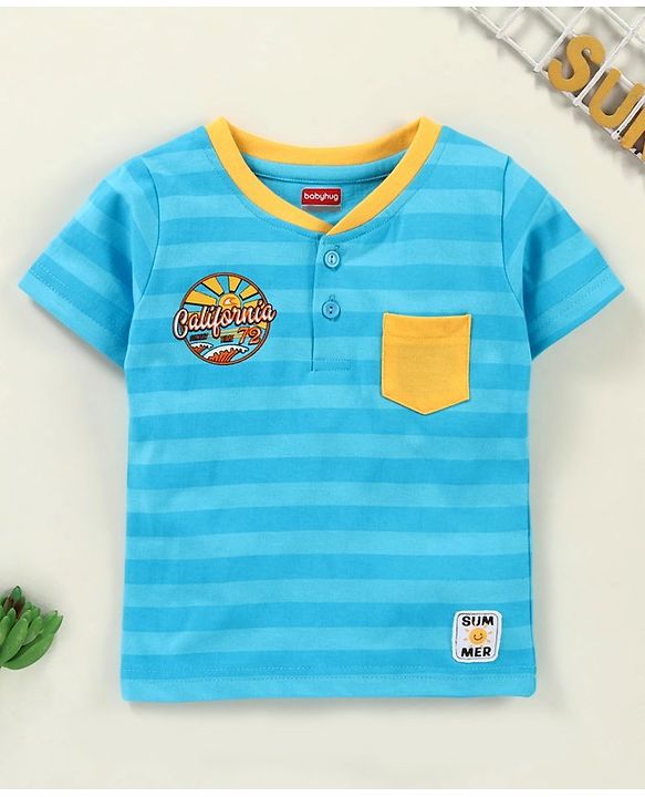 Babyhug Half Sleeves Striped Tee - Blue