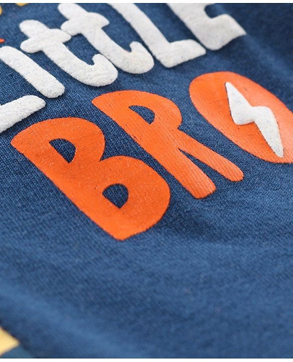 Babyhug Half Sleeves Stripe Tee Super Little Bro Print - Yellow Navy Blue