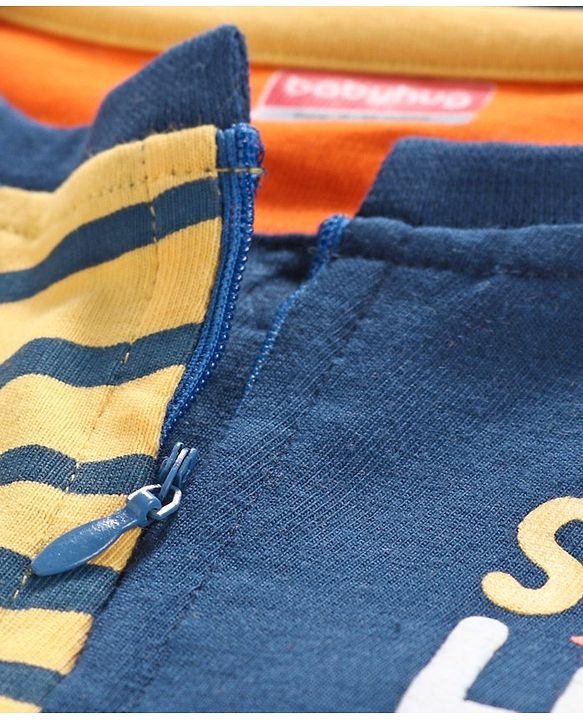 Babyhug Half Sleeves Stripe Tee Super Little Bro Print - Yellow Navy Blue