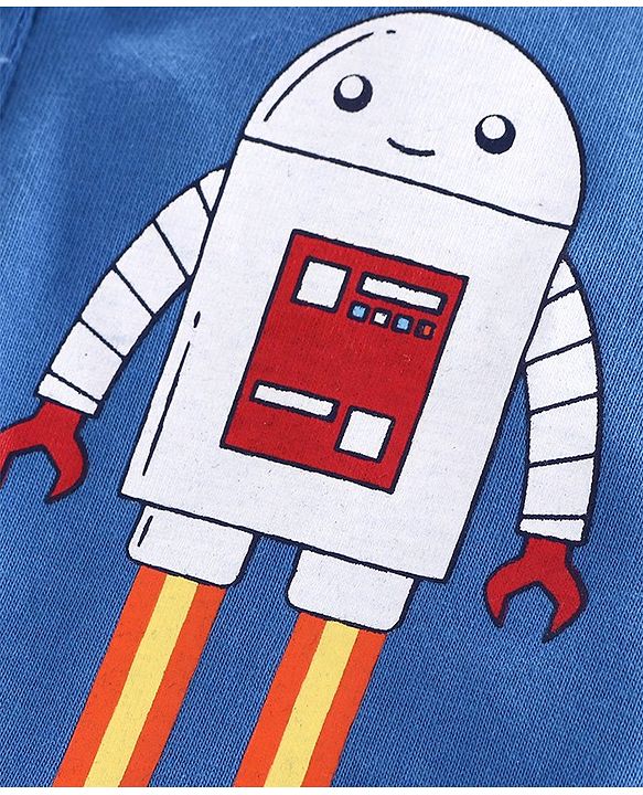 Babyhug Half Sleeves Henley Tee Rocket Print - Blue
