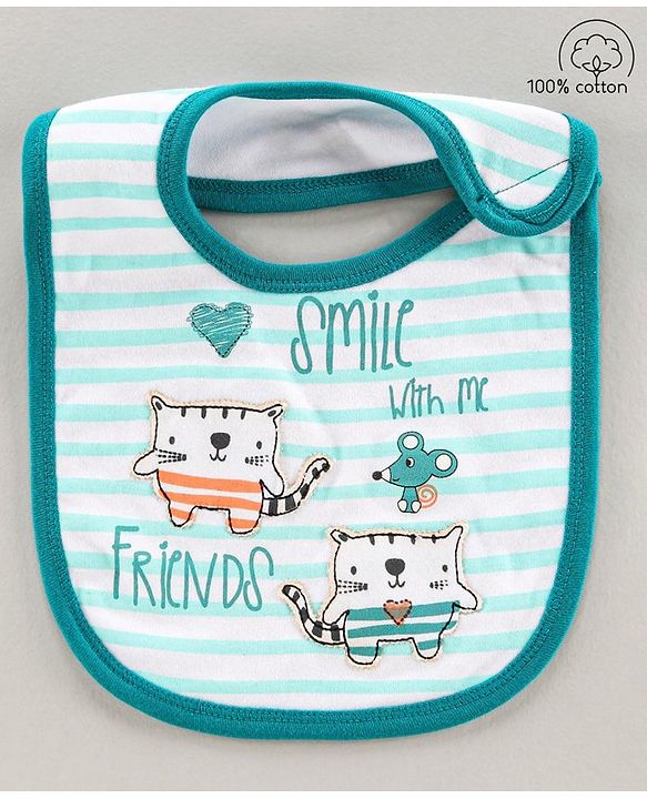 Babyhug Bib Velcro Closure Kitten Patch - Green
