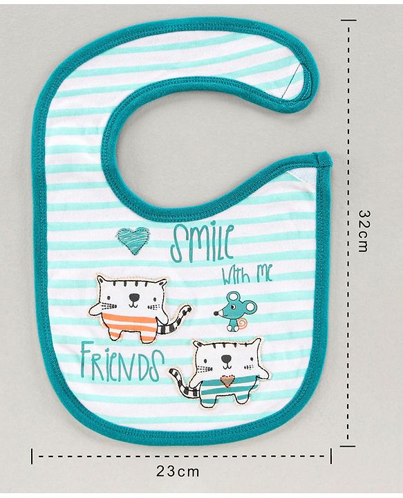 Babyhug Bib Velcro Closure Kitten Patch - Green