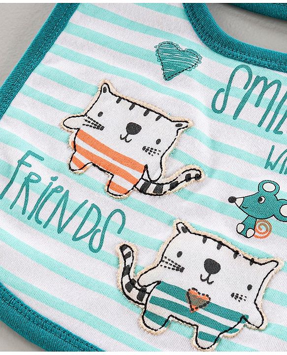Babyhug Bib Velcro Closure Kitten Patch - Green