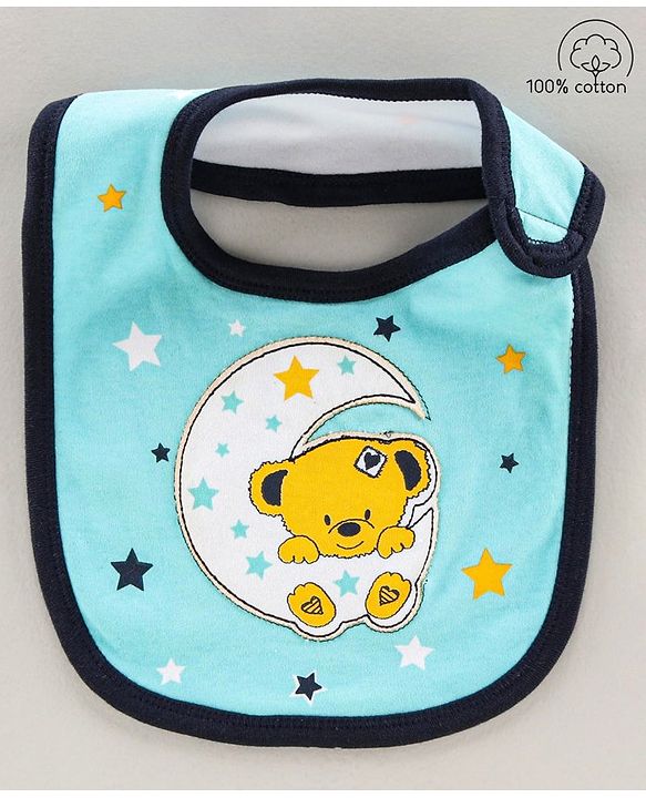Babyhug Bib Velcro Closure Teddy Patch - Blue