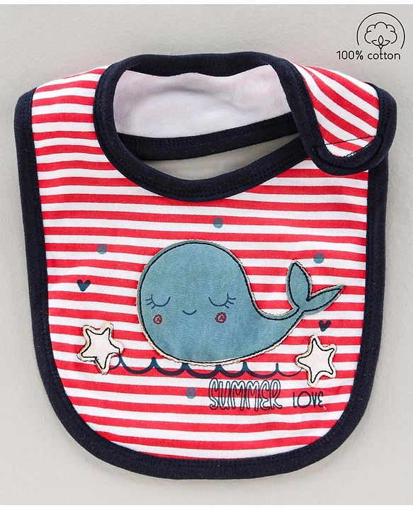 Babyhug Bib Velcro Closure Whale Patch - Multicolor