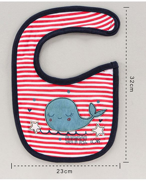 Babyhug Bib Velcro Closure Whale Patch - Multicolor