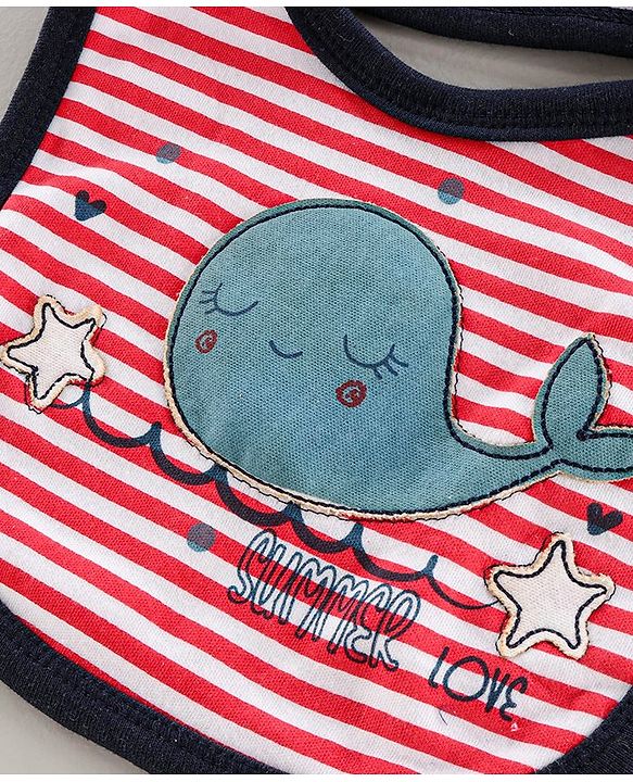 Babyhug Bib Velcro Closure Whale Patch - Multicolor