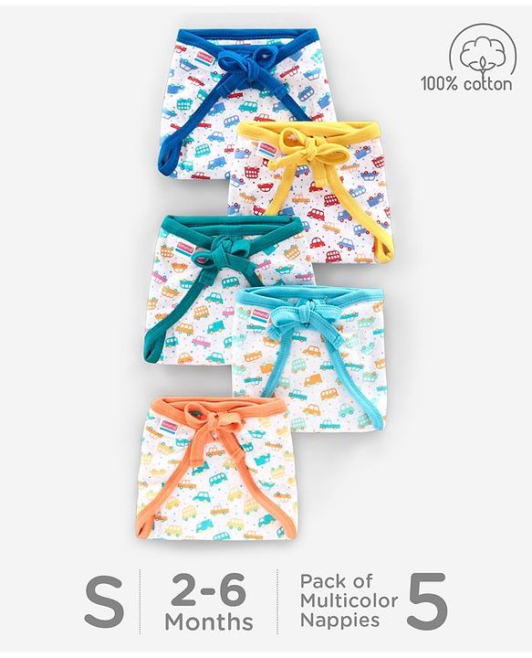 Babyhug Interlock Cloth Nappy Set of 5 Extra Small - Vehicle Print