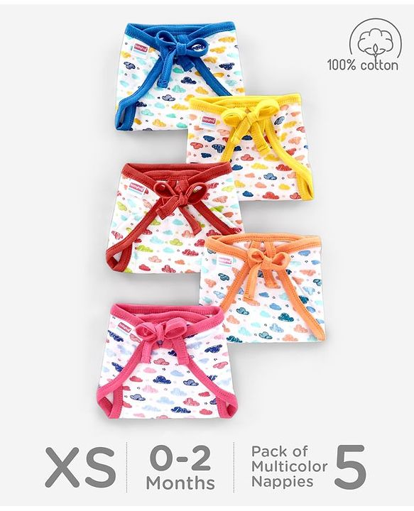 Babyhug Interlock Cloth Nappy Set of 5 Extra Small - Cloud Print