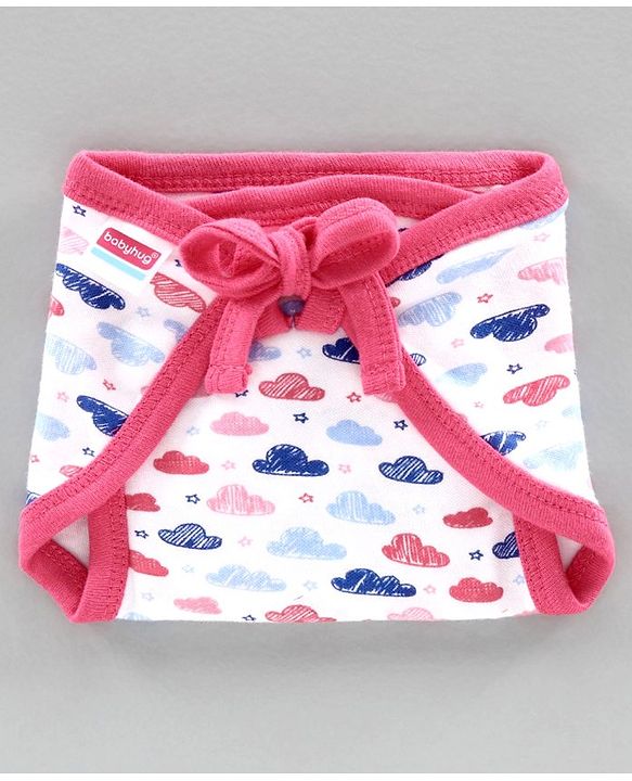 Babyhug Interlock Cloth Nappy Set of 5 Extra Small - Cloud Print
