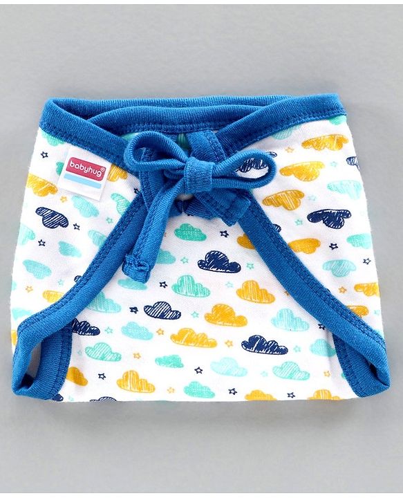 Babyhug Interlock Cloth Nappy Set of 5 Extra Small - Cloud Print