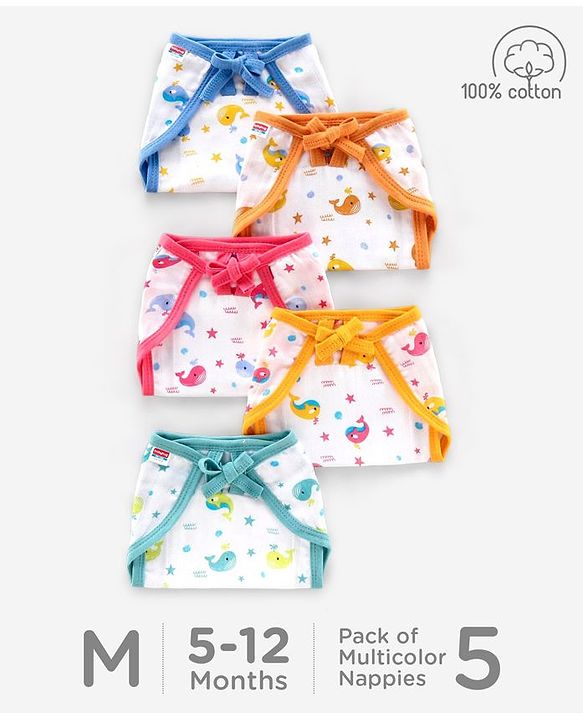 Babyhug Muslin Cloth Nappy Set of 5 Extra Small - Multicolor Printed