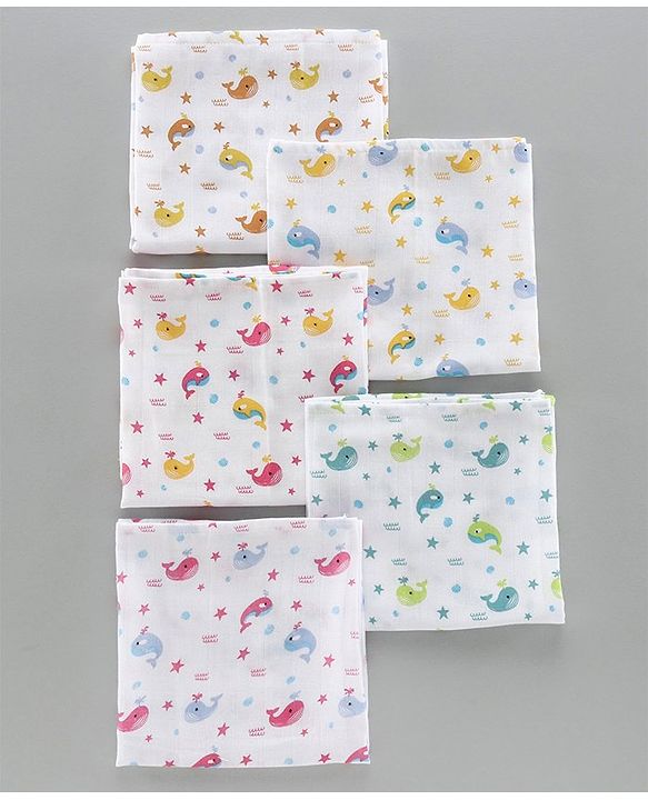 Babyhug Muslin Cloth Nappy Set of 5 Small - Multicolor Printed