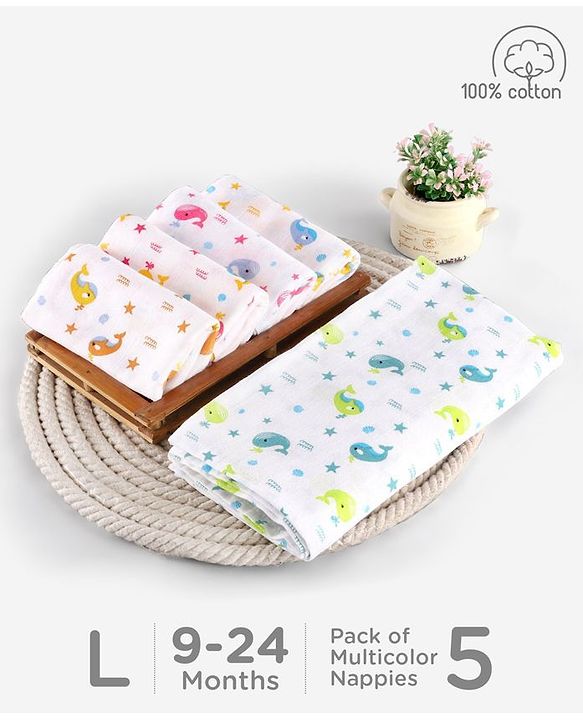 Babyhug Muslin Cloth Nappy Set of 5 Small - Multicolor Printed
