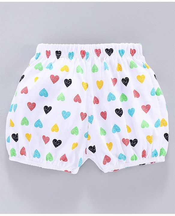 Babyhug 100% Cotton Bloomer Striped & Heart Print Pack of 3 - White Pink