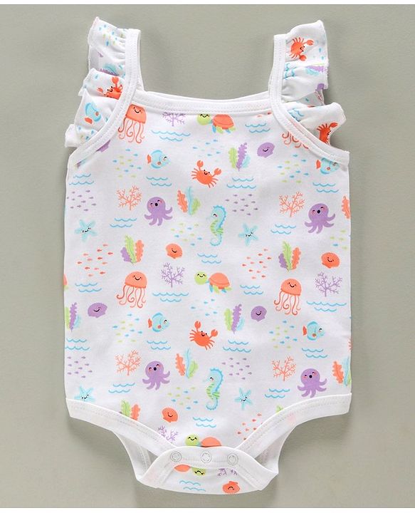 Babyhug 100% Cotton Flutter Sleeves Onesies Multiprint Pack of 5 - Multicolor