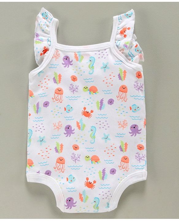 Babyhug 100% Cotton Flutter Sleeves Onesies Multiprint Pack of 5 - Multicolor