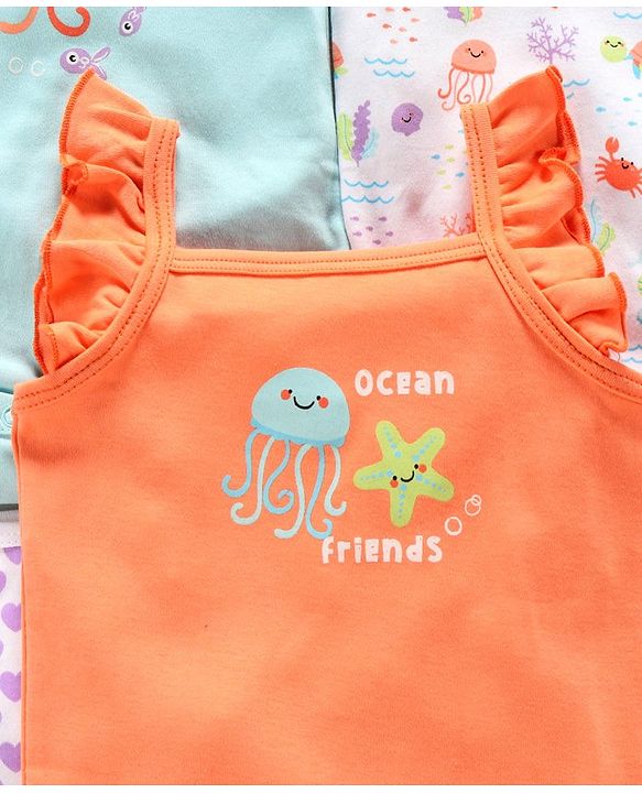 Babyhug 100% Cotton Flutter Sleeves Onesies Multiprint Pack of 5 - Multicolor