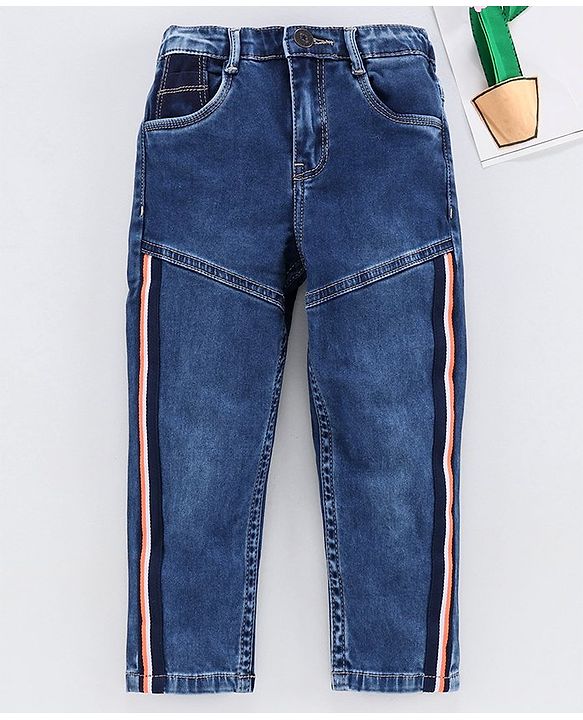 Babyhug Full Length Elasticated Waist Jeans - Blue