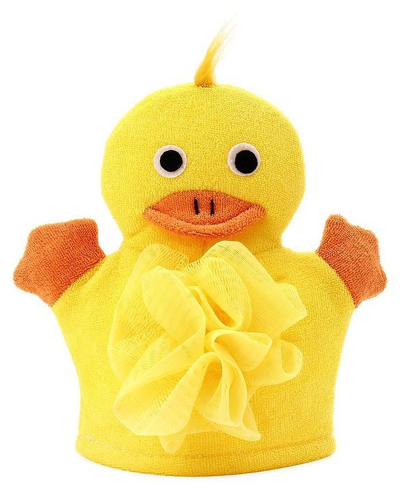 Babyhug Duck Shape Bath Glove With Attached Loofah - Yellow