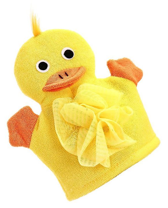 Babyhug Duck Shape Bath Glove With Attached Loofah - Yellow