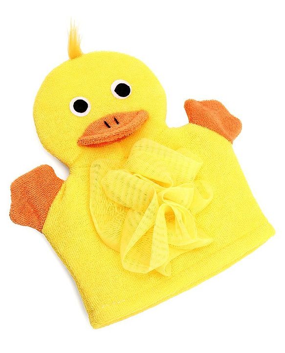 Babyhug Duck Shape Bath Glove With Attached Loofah - Yellow