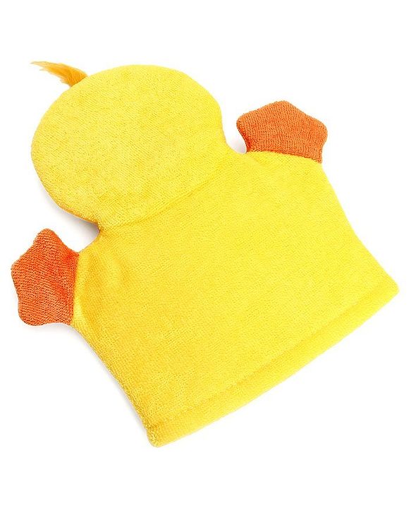 Babyhug Duck Shape Bath Glove With Attached Loofah - Yellow