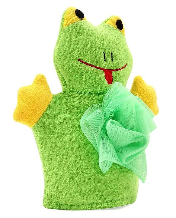 Babyhug Froggy Shape Bath Glove With Attached Loofah - Green